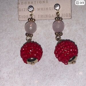 Anthropologie Red and Pink Beaded Drop Earrings